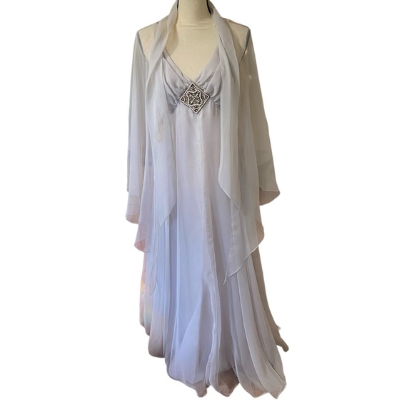 Jack Bryan vintage 1960s Gray Gown with Jeweled Bodice and Cape - Picture 7 of 13